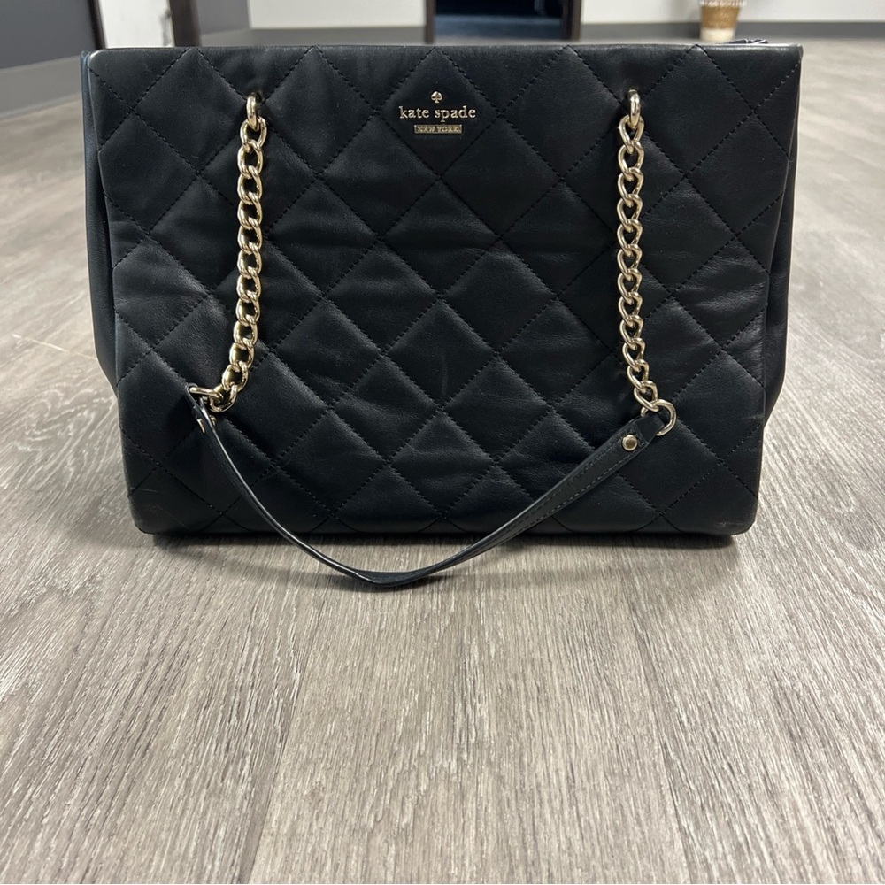kate spade Black Shoulder Bag with Quilted Pattern and Gold Hardware